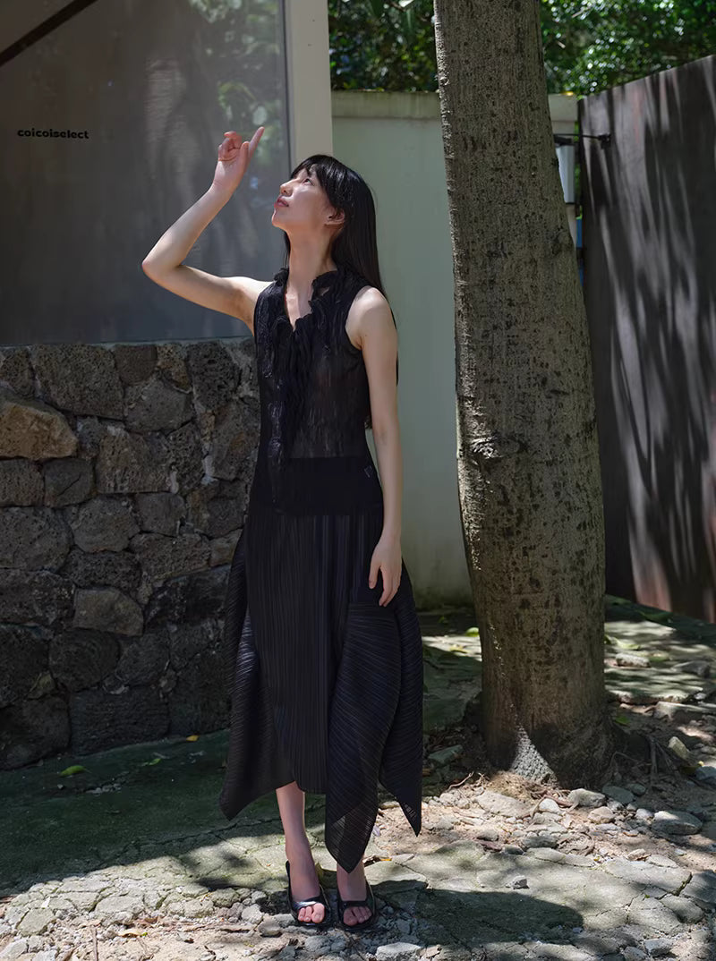 Shadow Pleat Midi Skirt