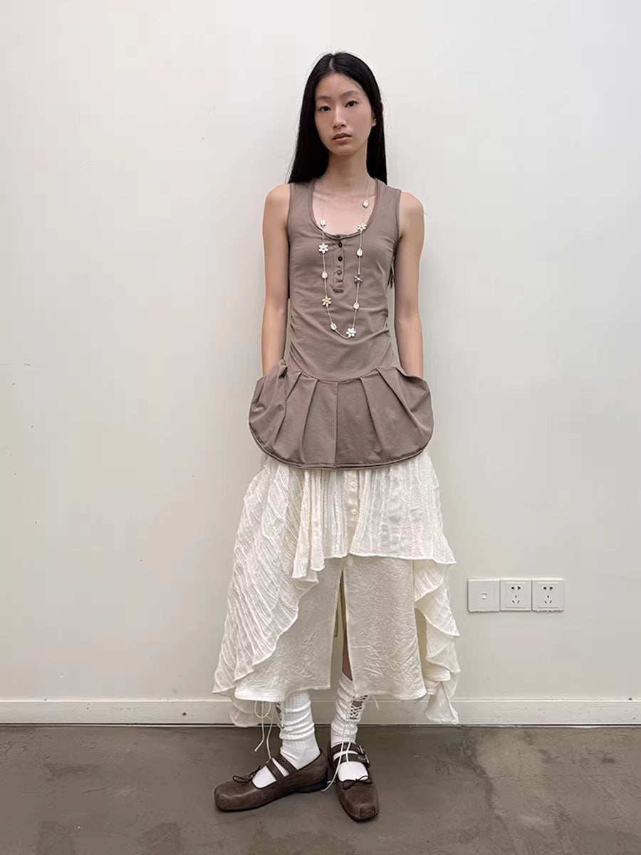 Henley Collar Camisole Mini Skirt Vest