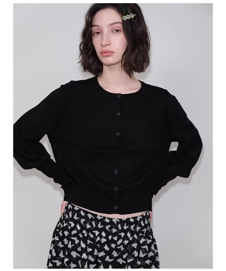Lantern Sleeve Cardigan in Black Ink or White