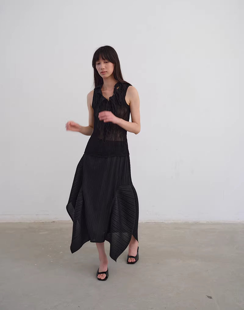 Shadow Pleat Midi Skirt