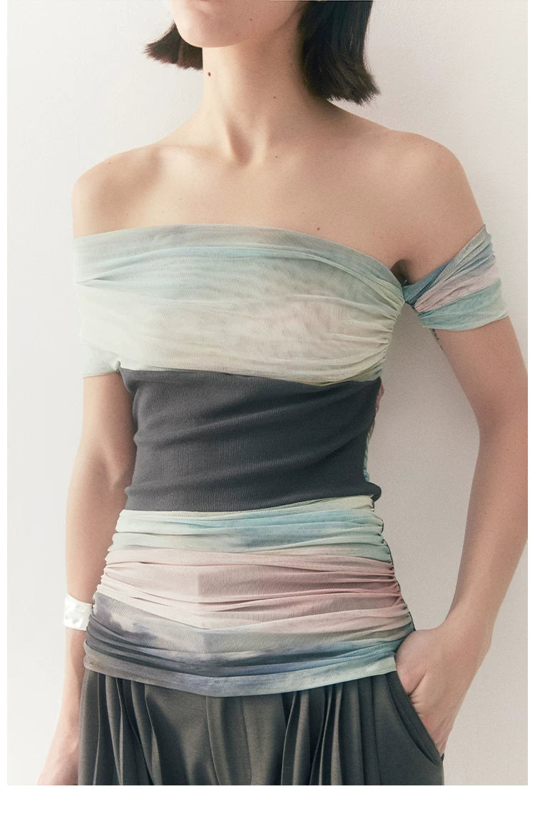 One-Shoulder Art Star Mesh Top