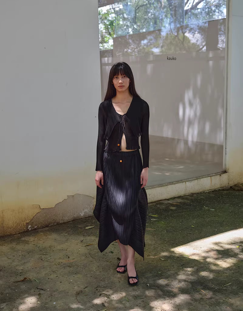 Shadow Pleat Midi Skirt