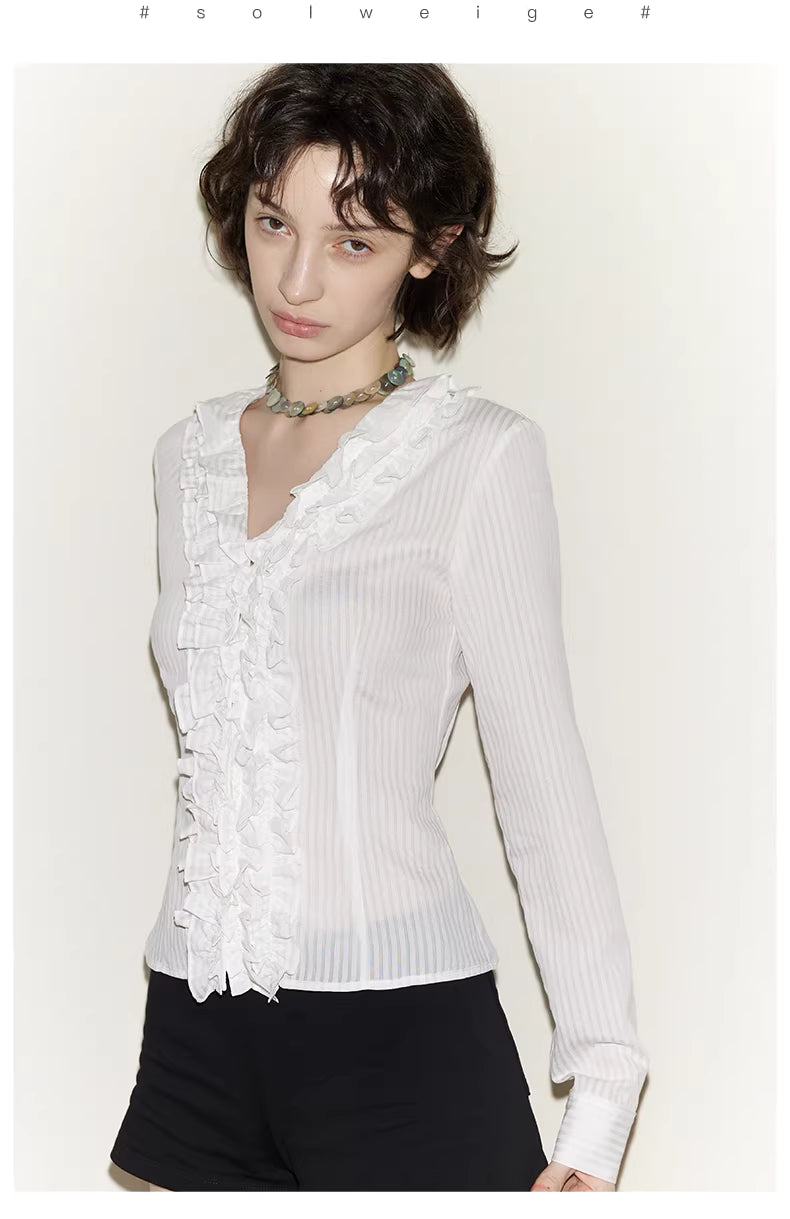 Ruffle Bodice Pinstripe Blouse
