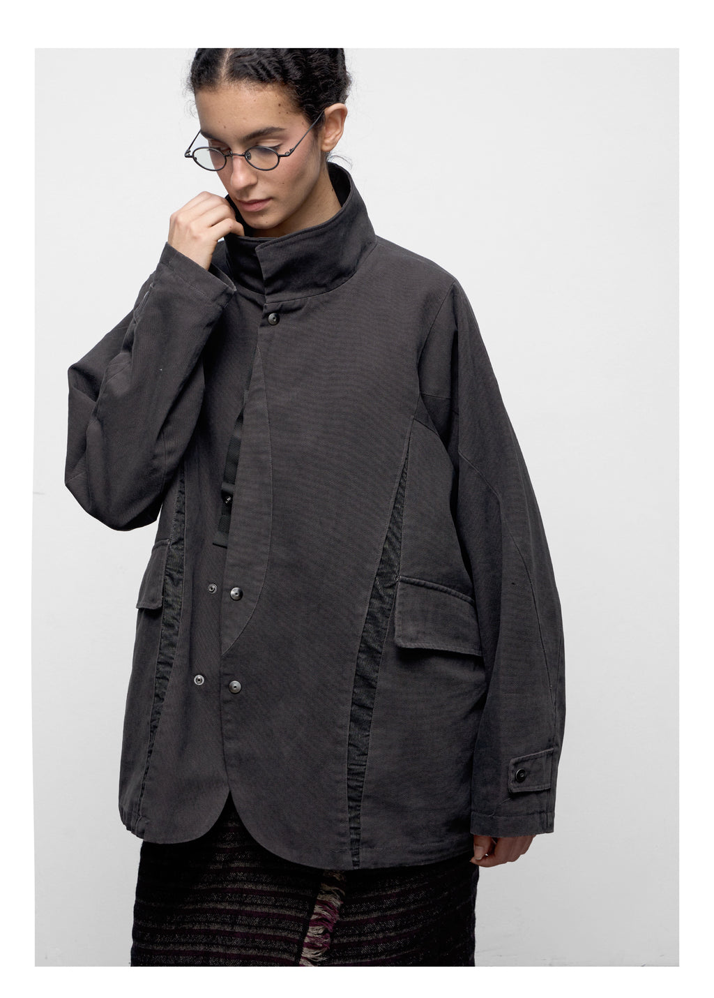 Stand Collar Washed Panel Cleanfit Casual Jacket