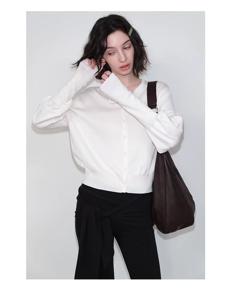 Lantern Sleeve Cardigan in Black Ink or White