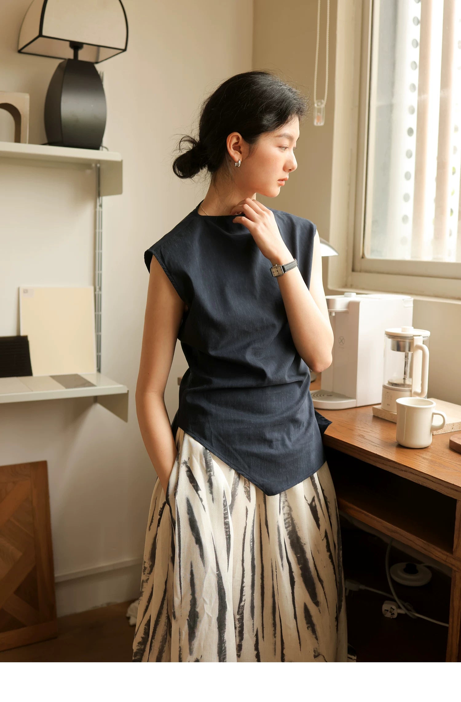 Lyocell Linen Sleeveless Top in Terracotta or Navy