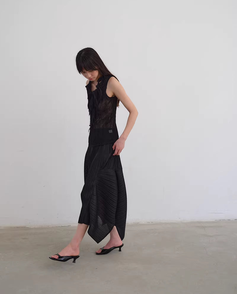 Shadow Pleat Midi Skirt