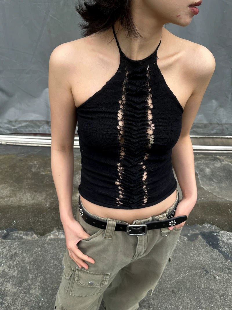 Hand-Knit Spine Halter Top