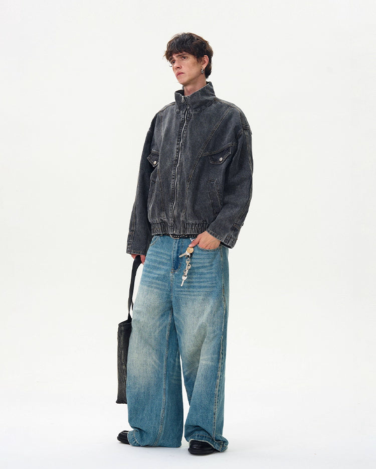 Motorcycle Seam Washed Denim Bomber