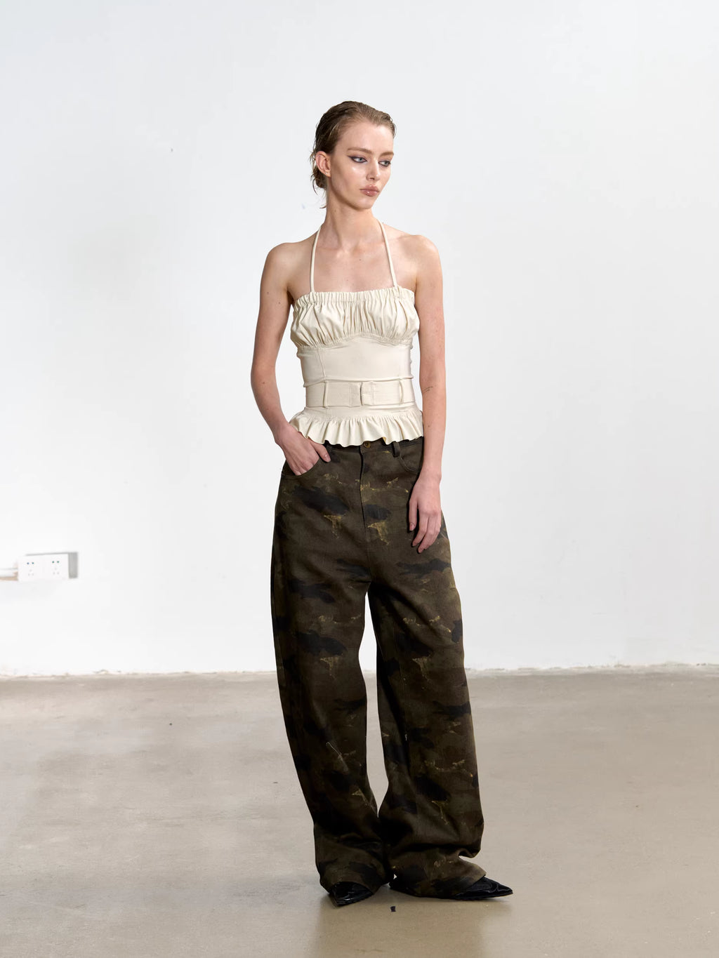 Gathered Corset Halter-Neck Top