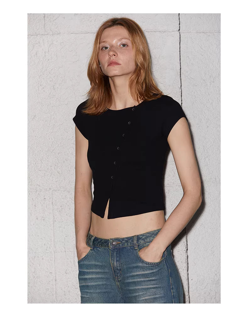 Asymmetric Snap-Front Baby Tee