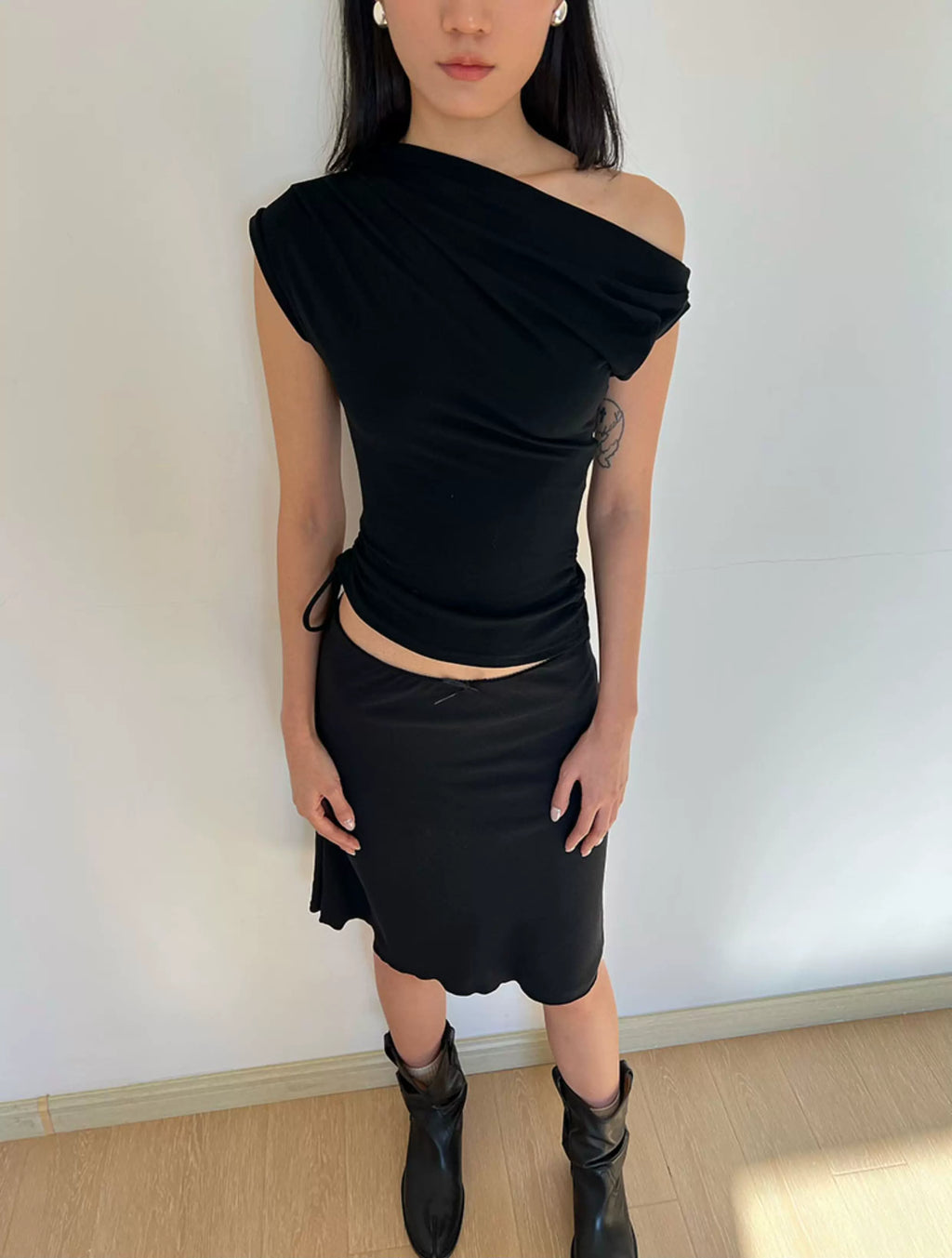 Asymmetric Drape Shoulder Top
