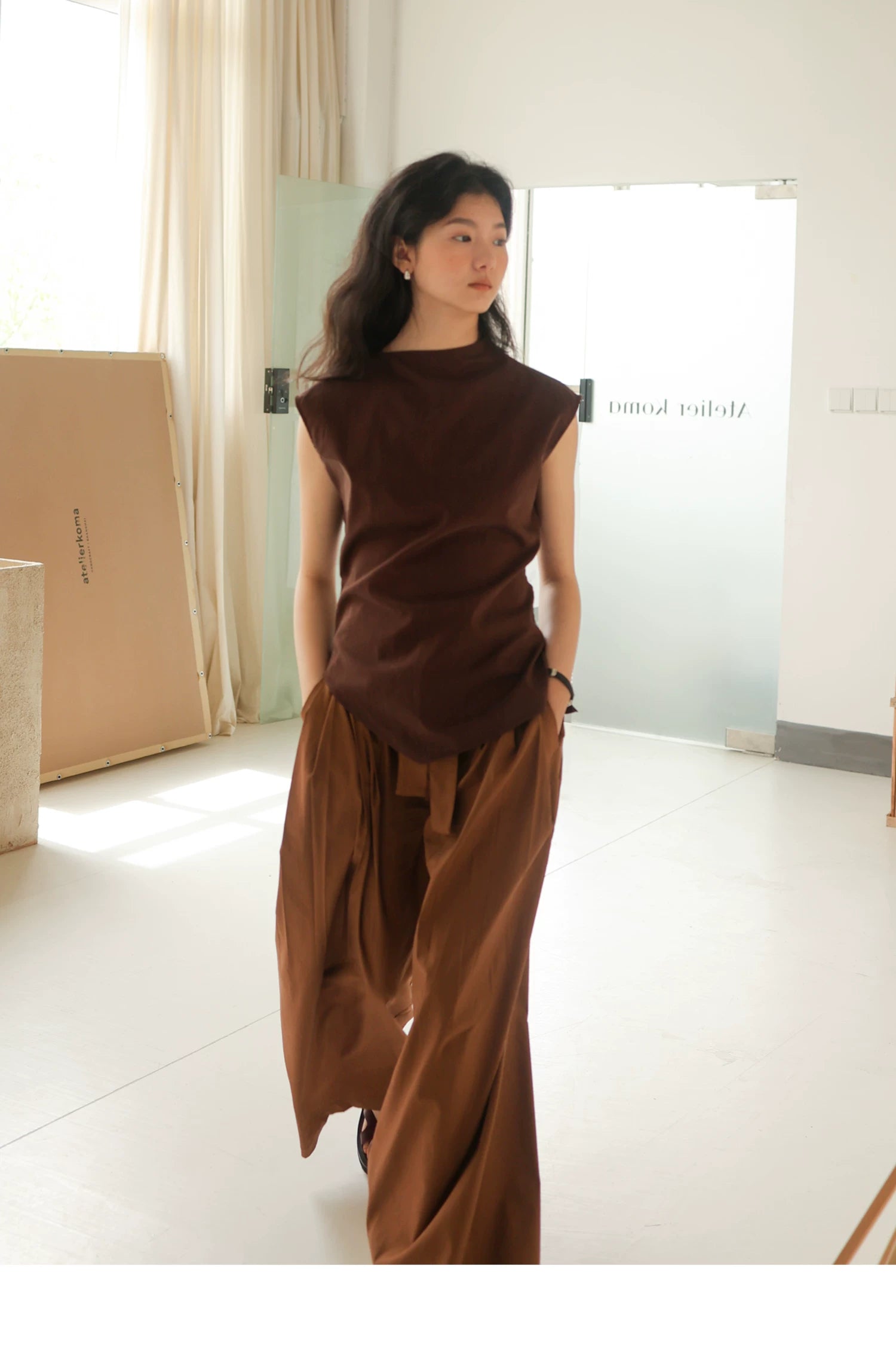 Lyocell Linen Sleeveless Top in Terracotta or Navy