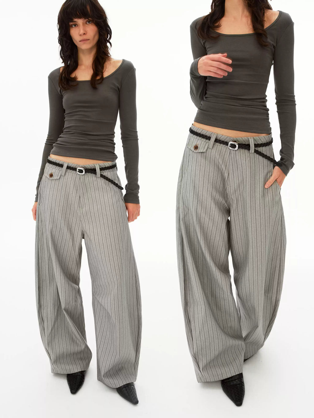 Pinstripe Wide-Leg Trousers