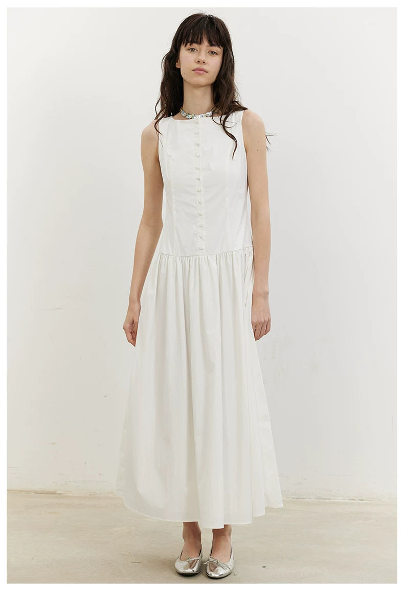 Buttonfront Gathered Maxi Dress