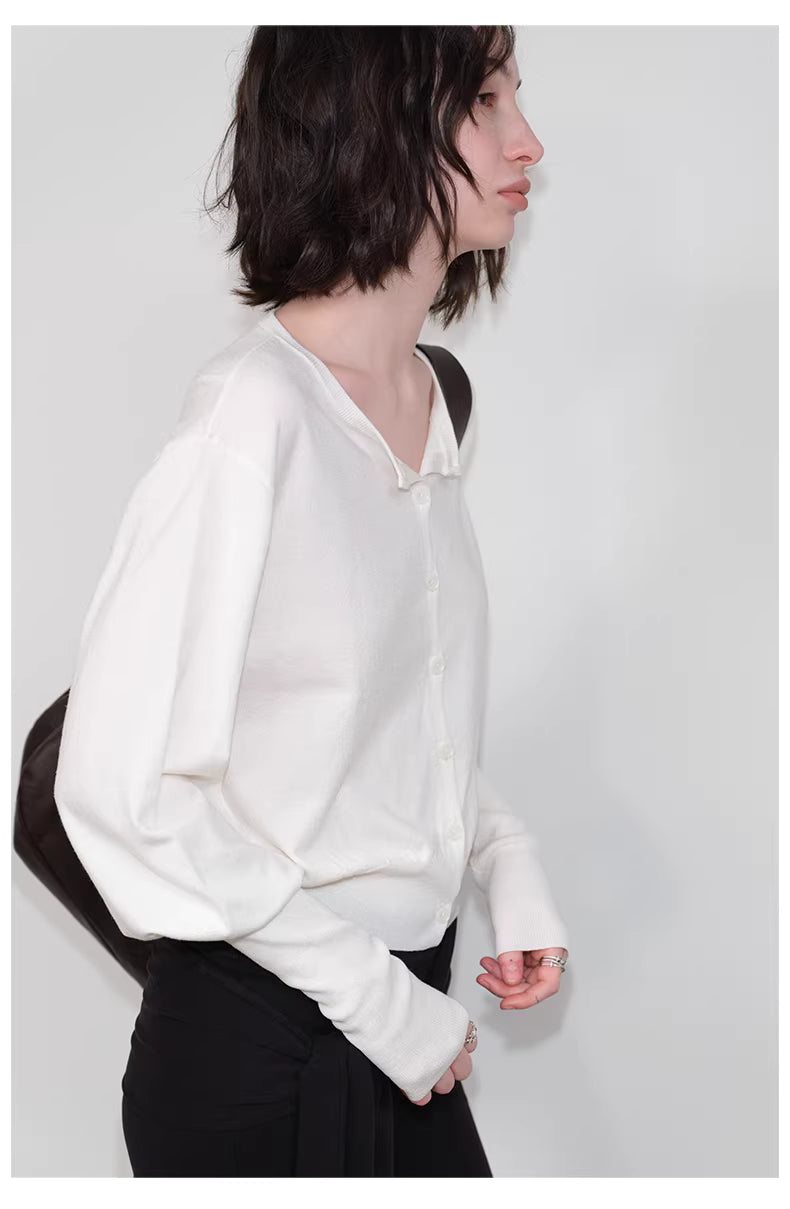 Lantern Sleeve Cardigan in Black Ink or White