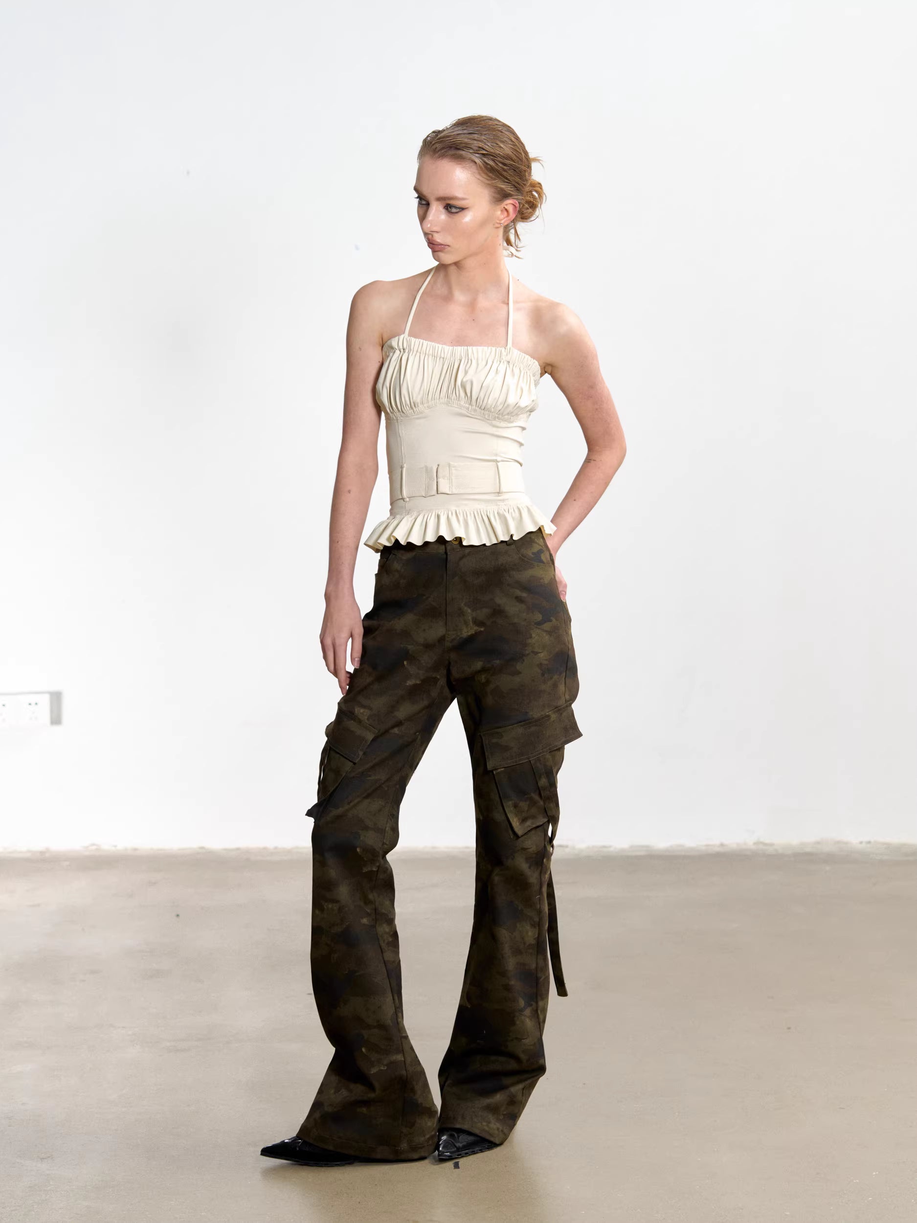 Gathered Corset Halter-Neck Top