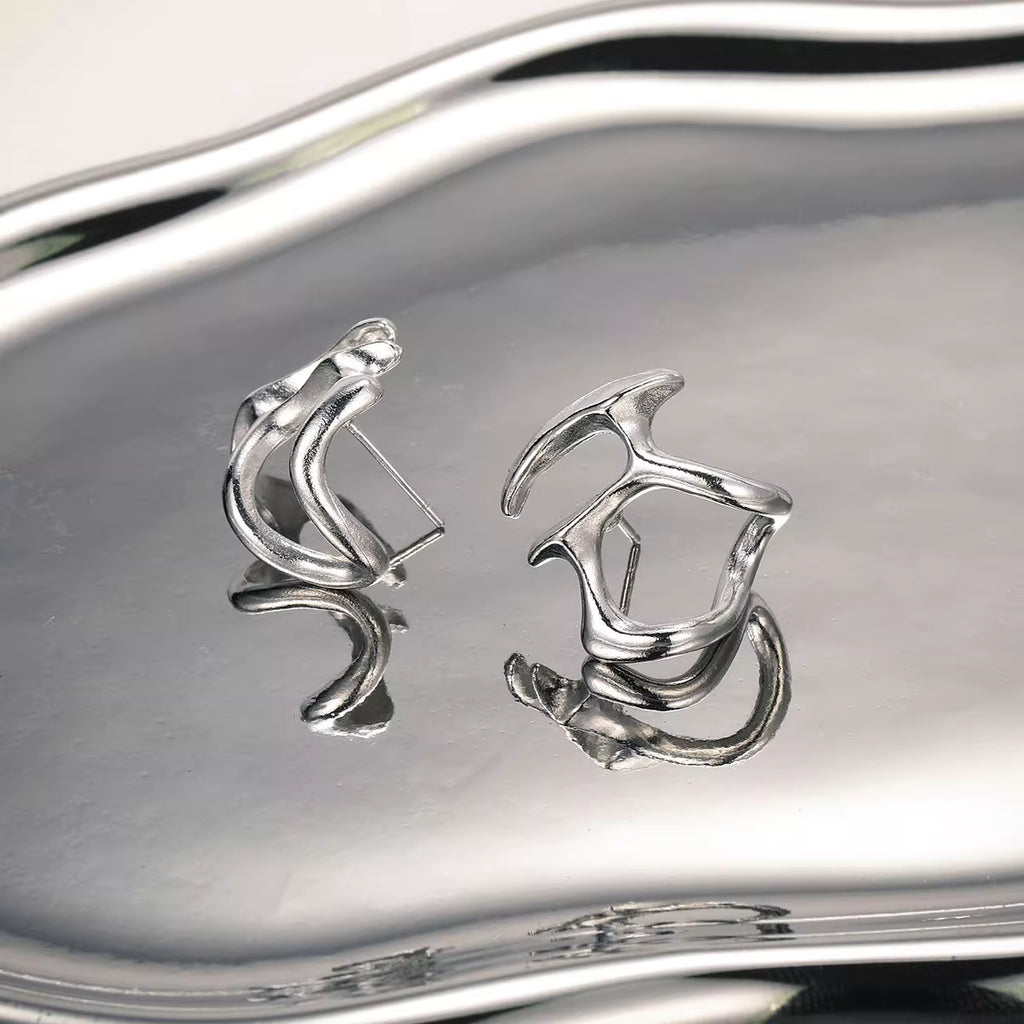 Sculptural Silver-Toned Earrings