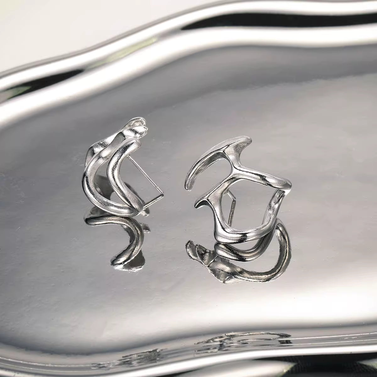 Sculptural Silver-Toned Earrings