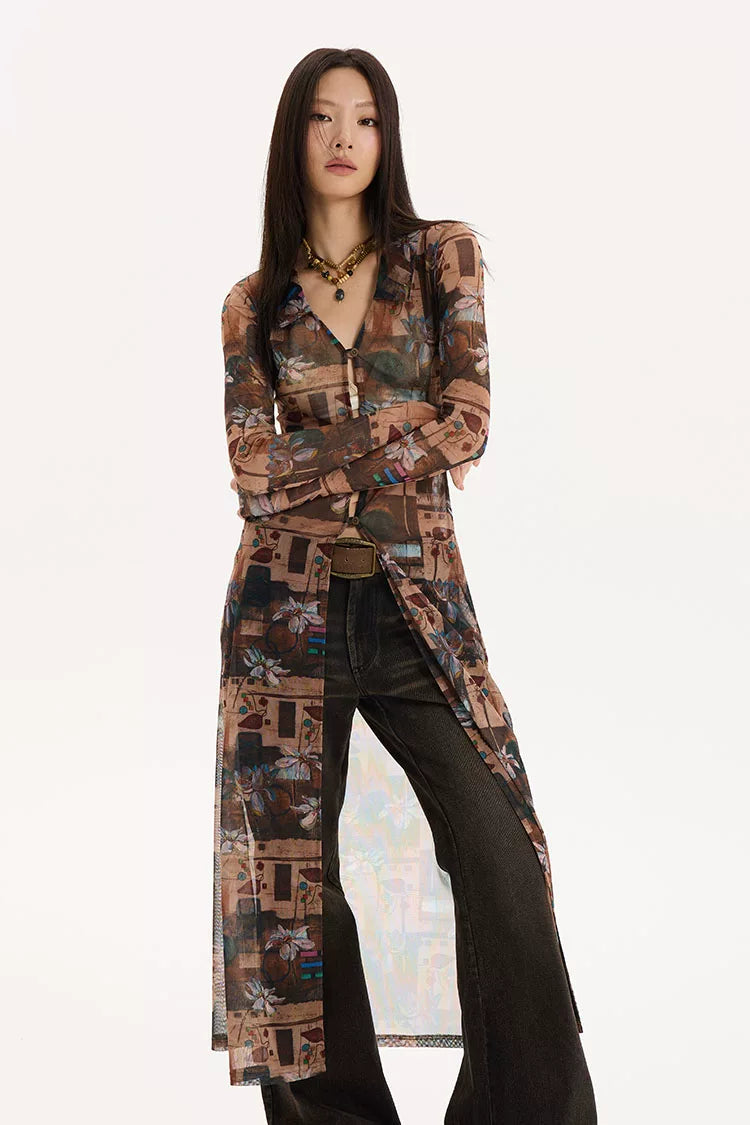 Floral Mesh Maxi Cardigan