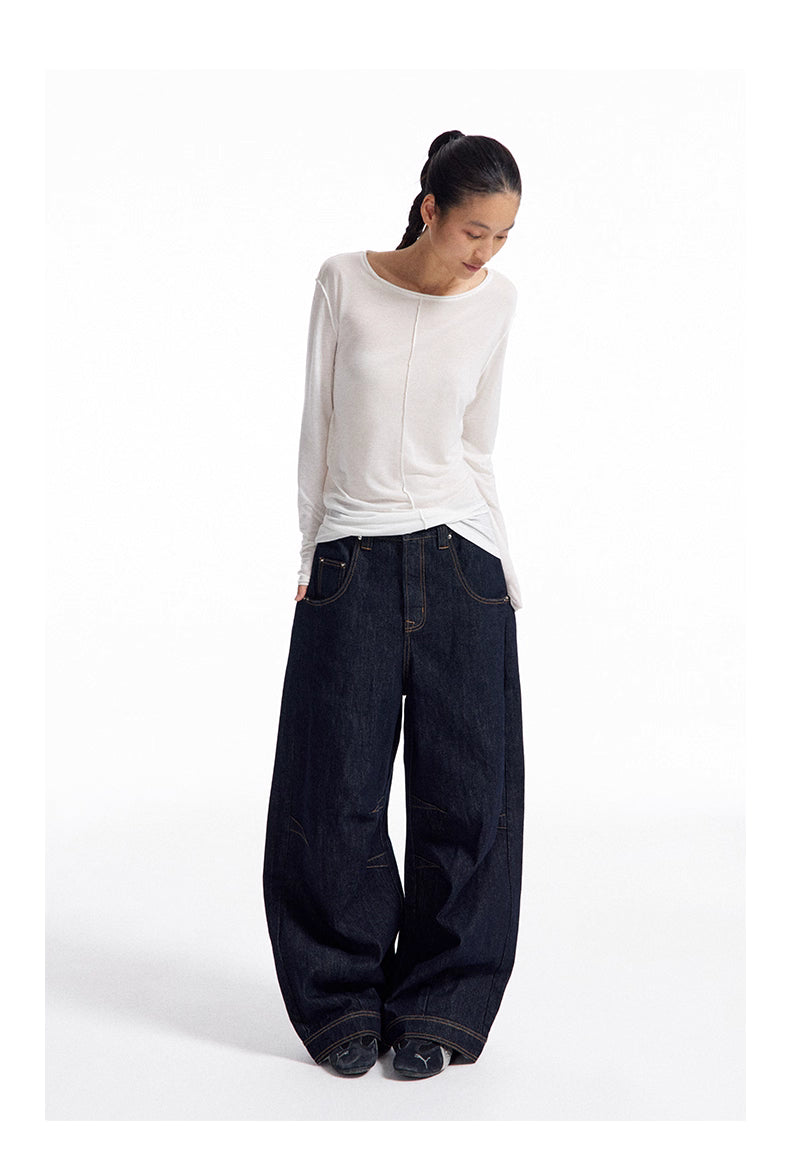 Dark Indigo Barrel-Leg Jeans