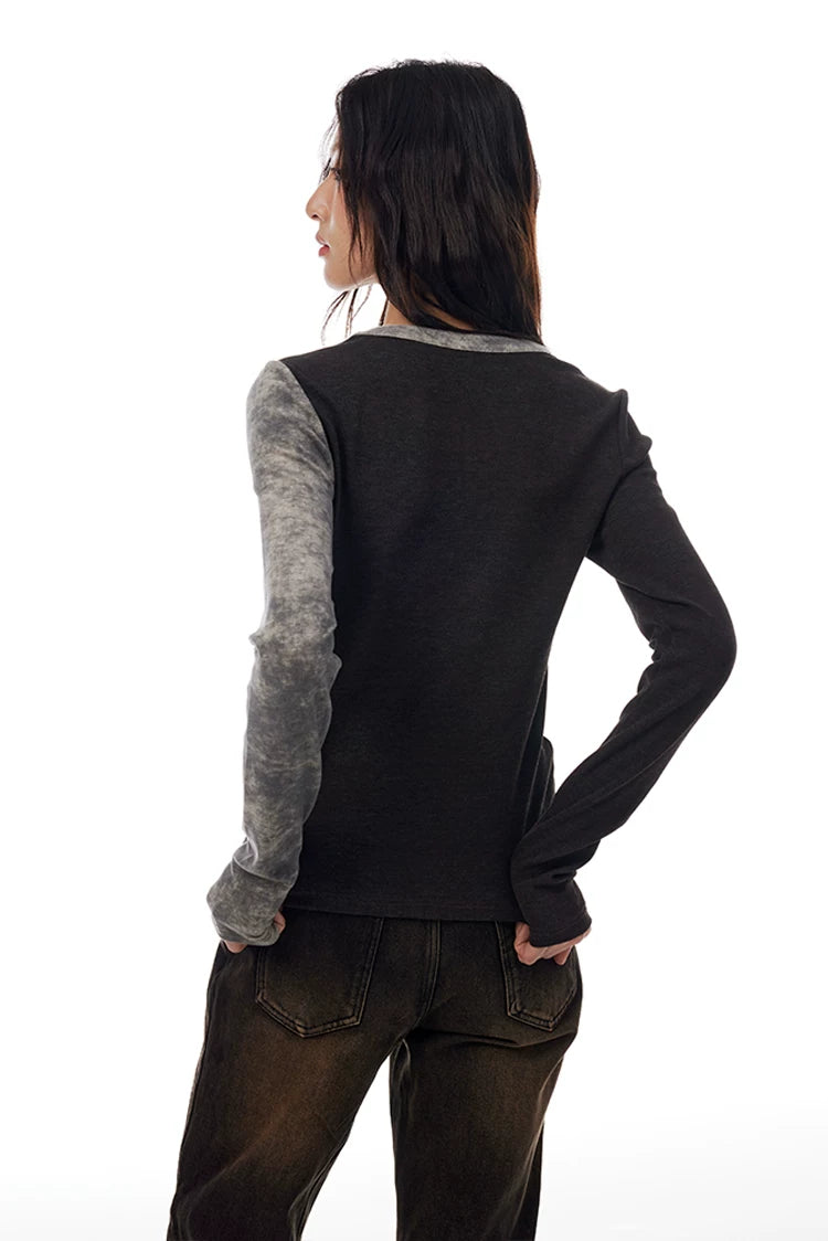 Split Wash Eyelet Long Sleeve Top