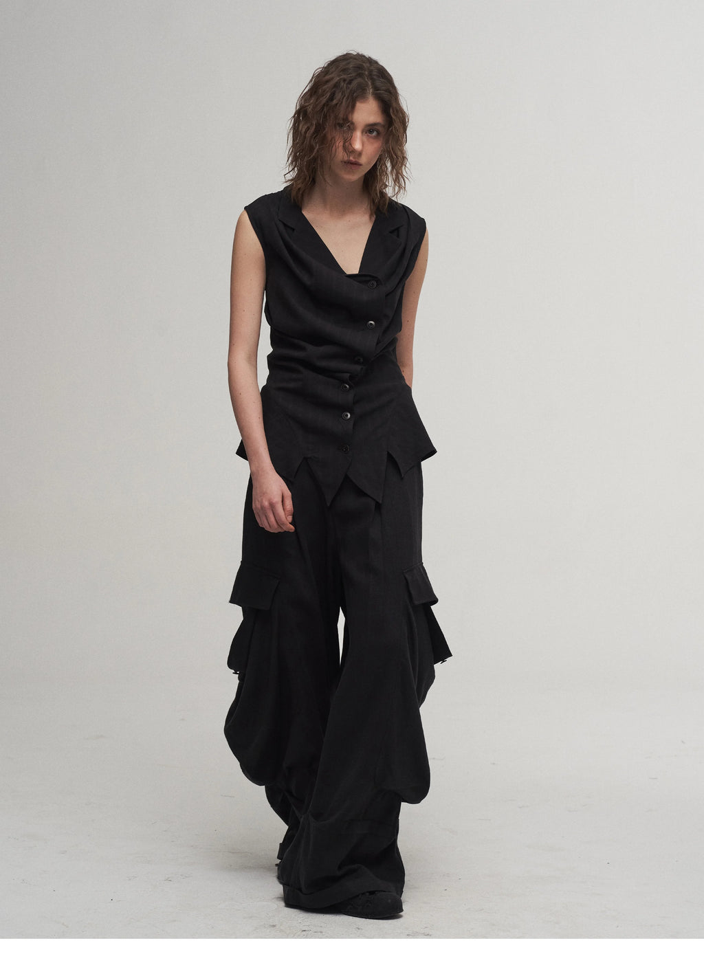 Draped Asymmetric Tailored Vest