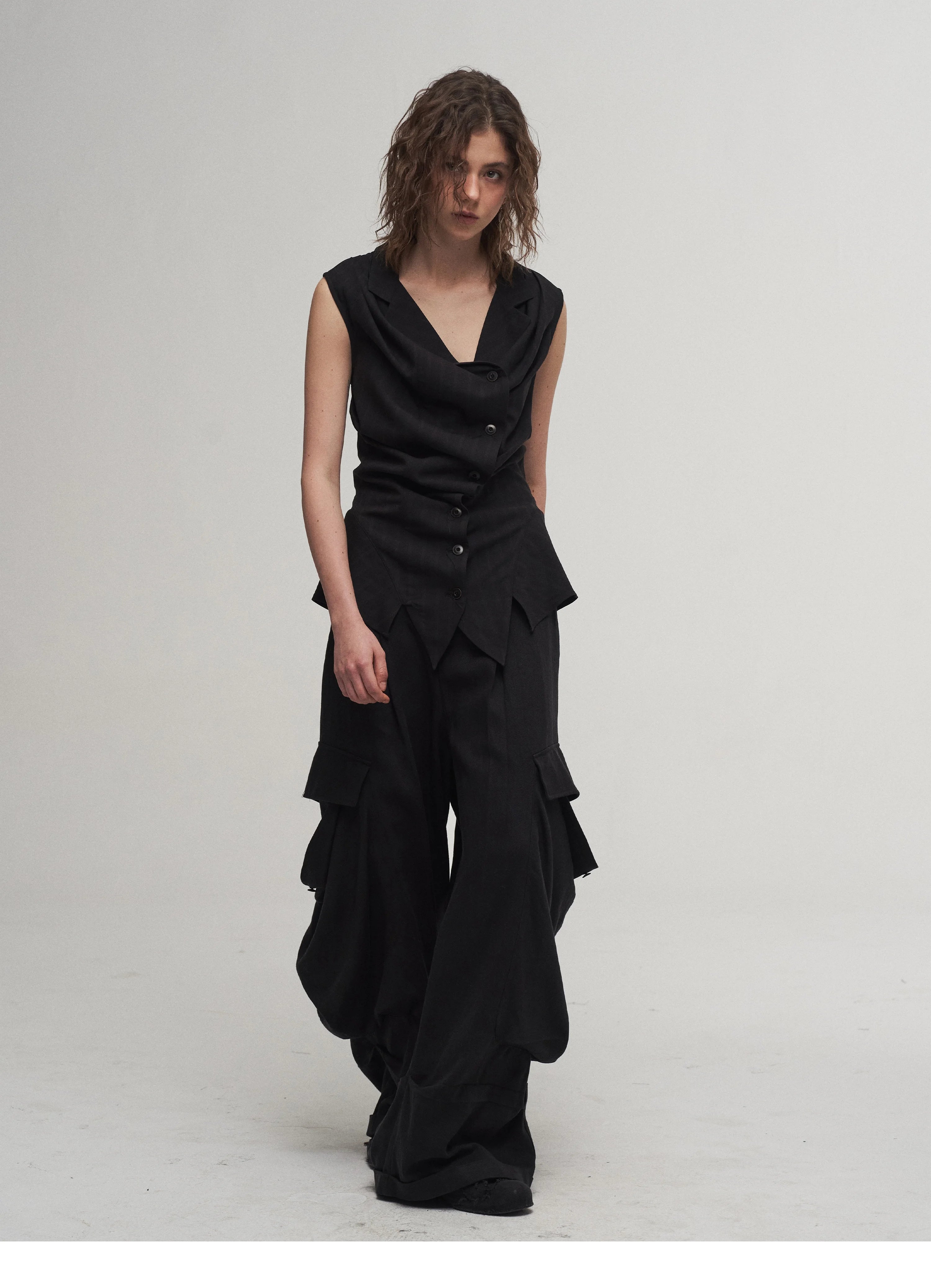 Draped Asymmetric Tailored Vest