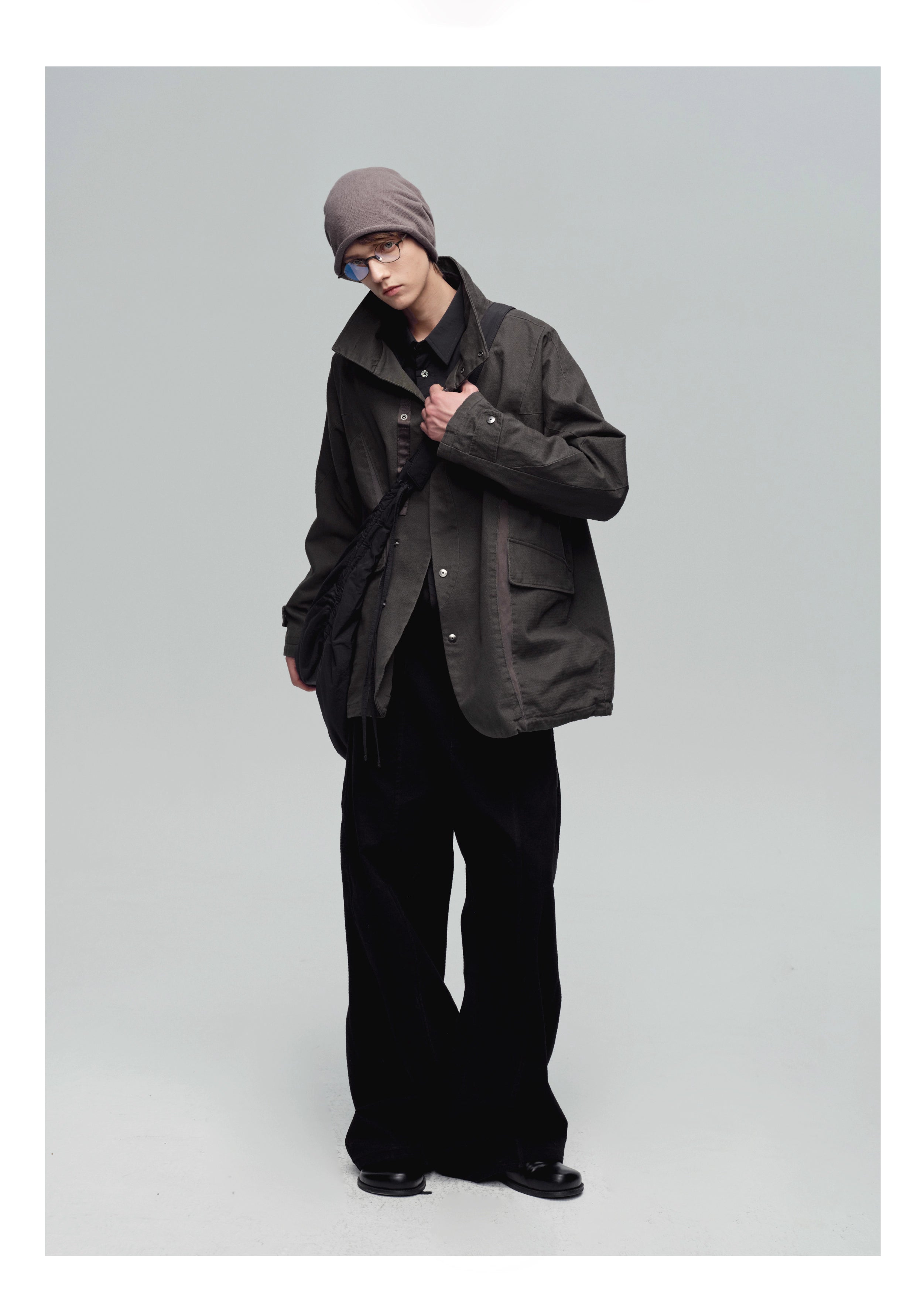 Stand Collar Washed Panel Cleanfit Casual Jacket