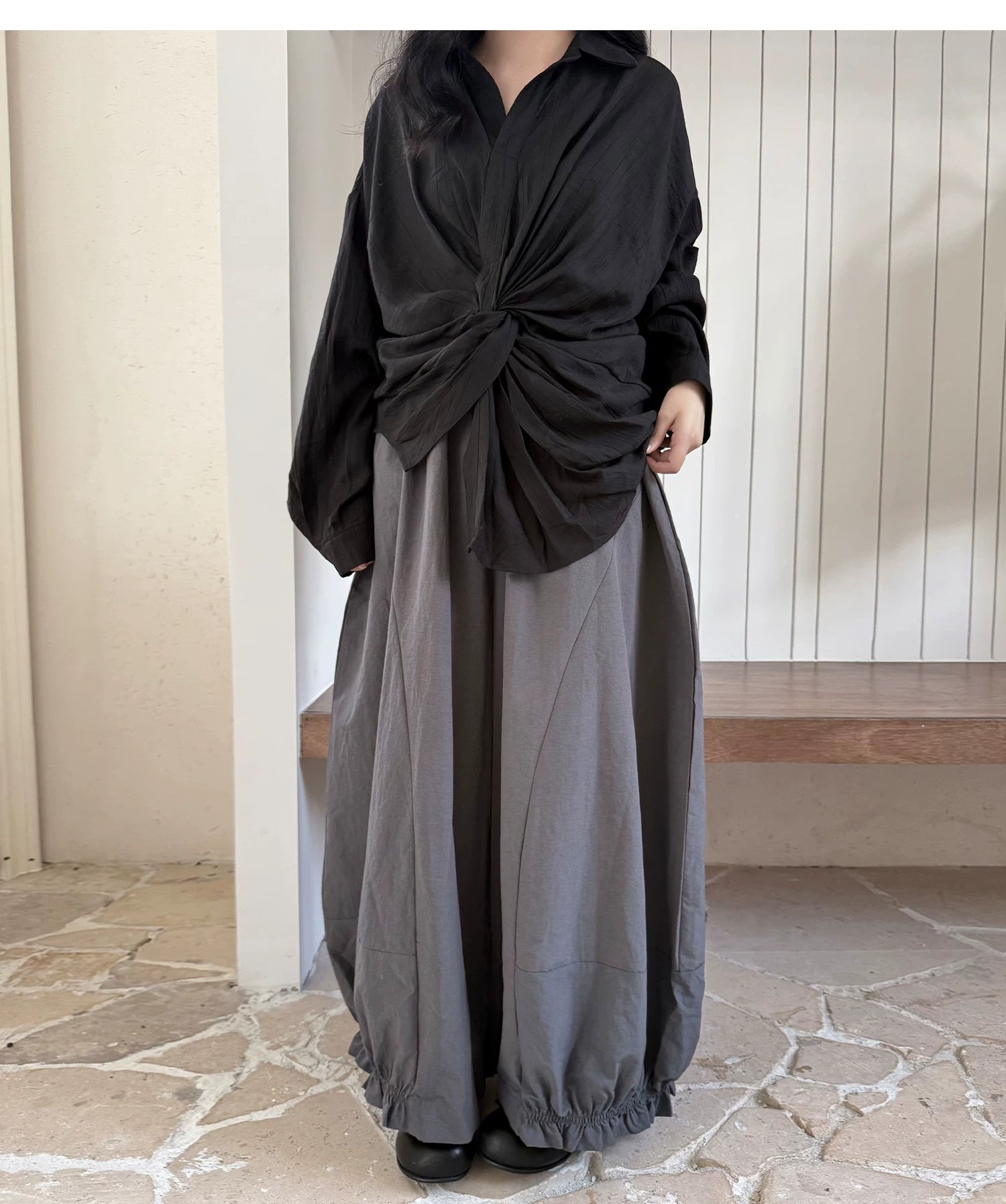 Gathered Balloon Wide-Leg Trousers