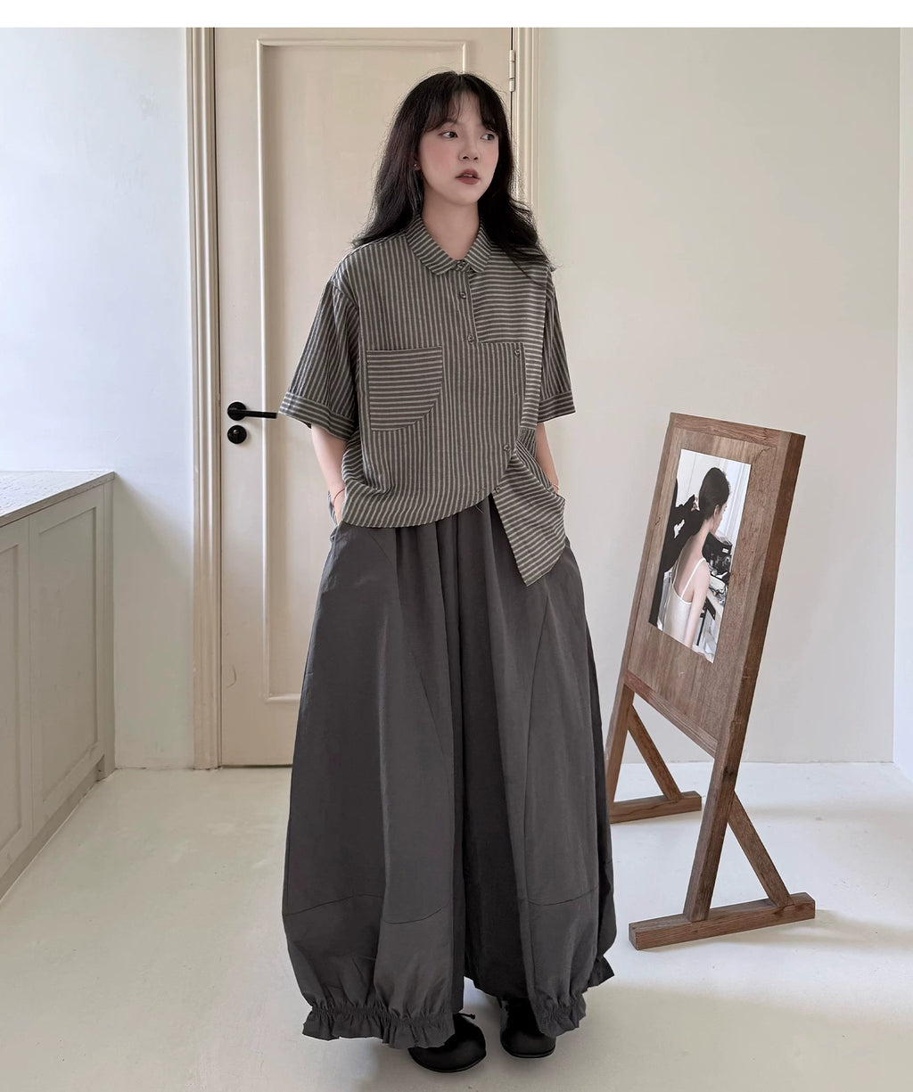Gathered Balloon Wide-Leg Trousers