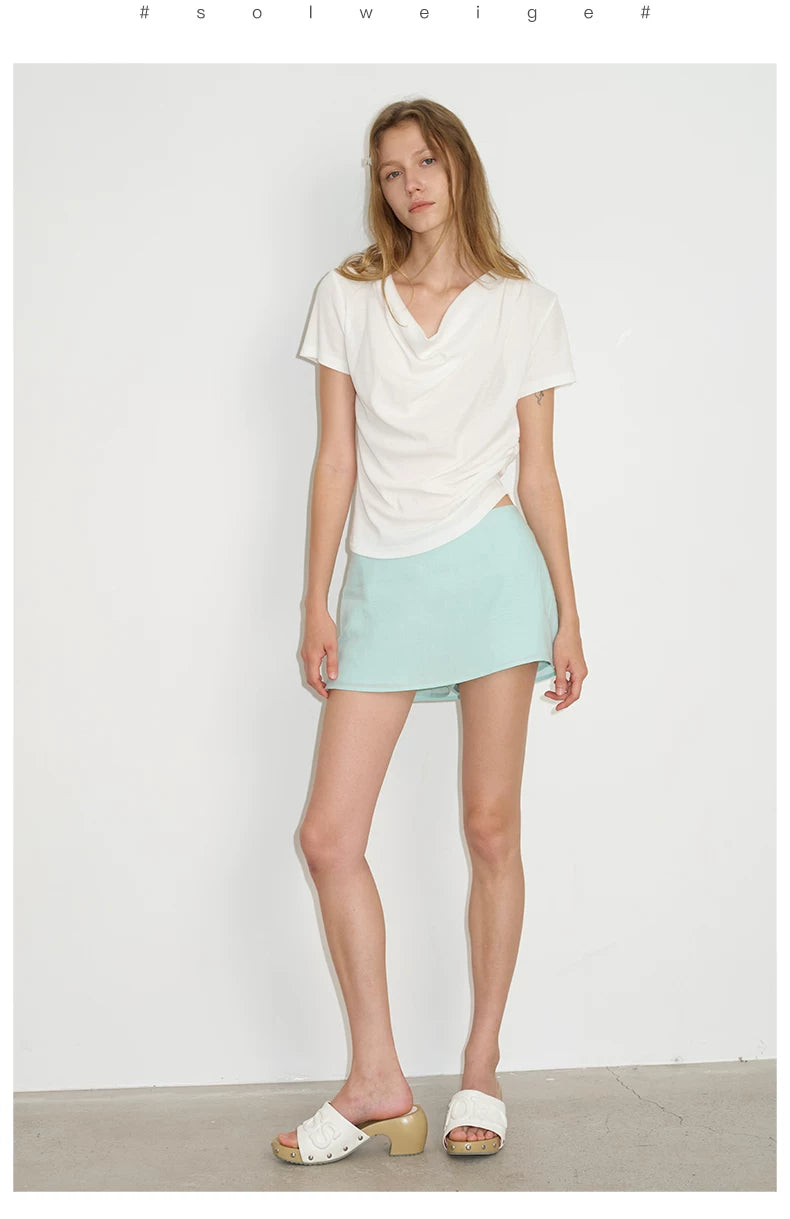 Ruched Cowl Neck Cotton Top