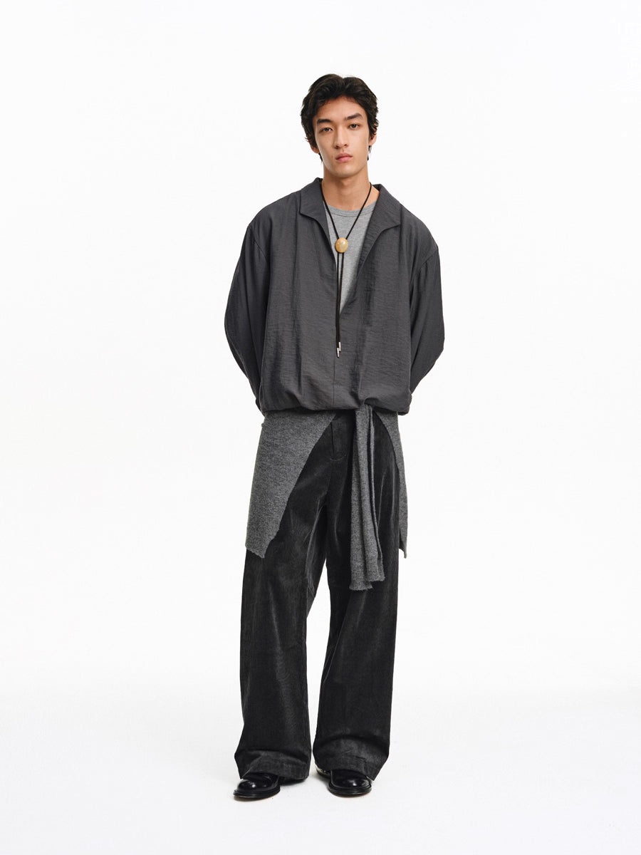 Removable Waistband Wool Trousers with Openwork Pockets