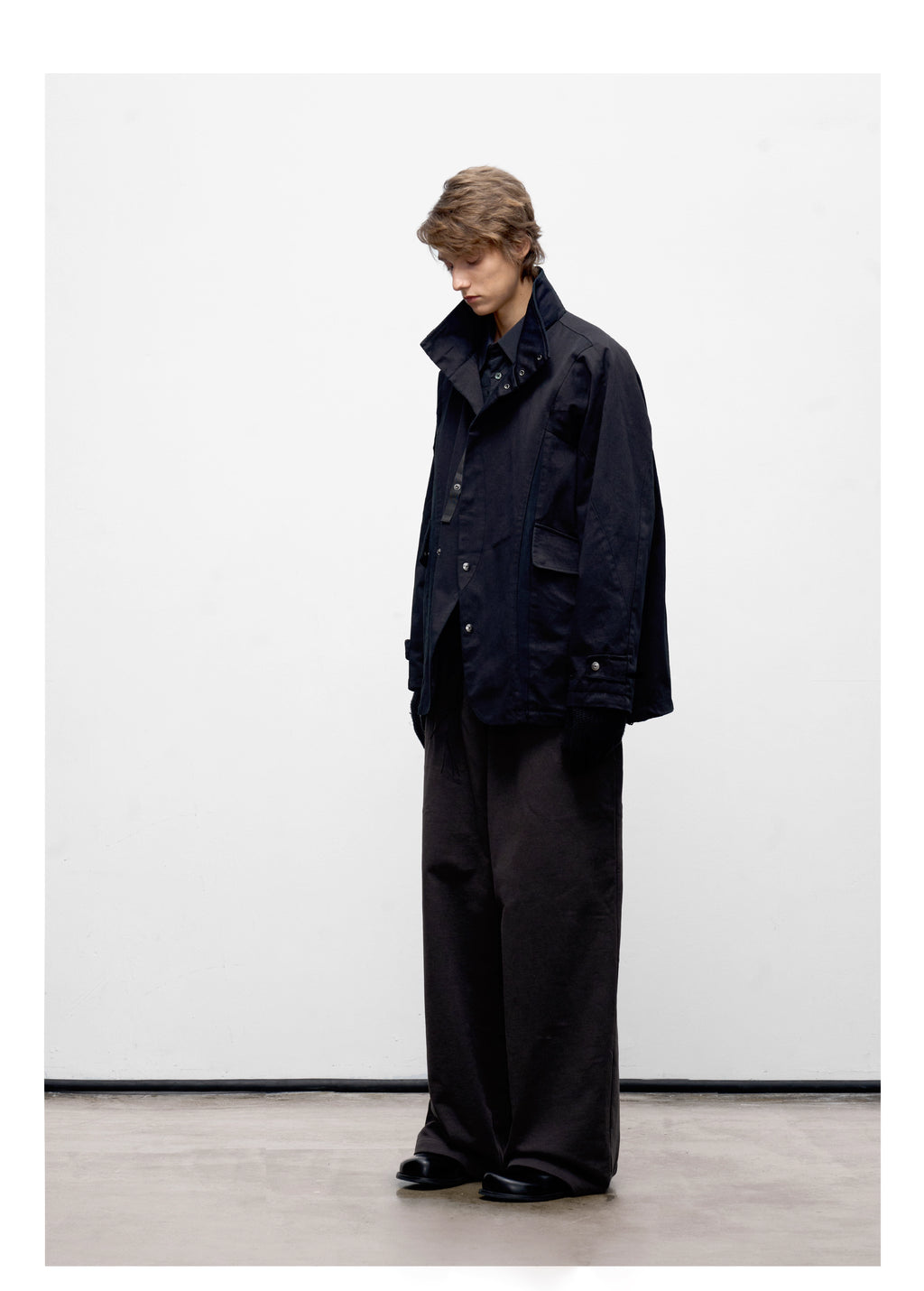 Stand Collar Washed Panel Cleanfit Casual Jacket