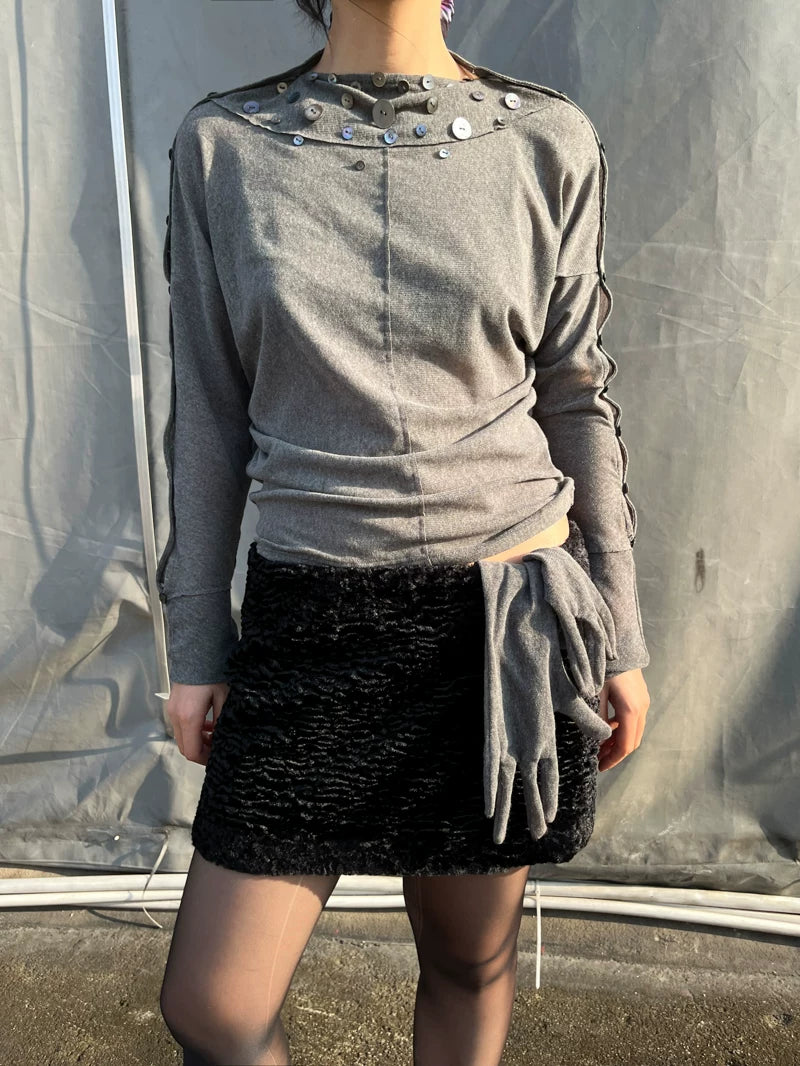 Shell Collar Button Sleeve Jersey Top