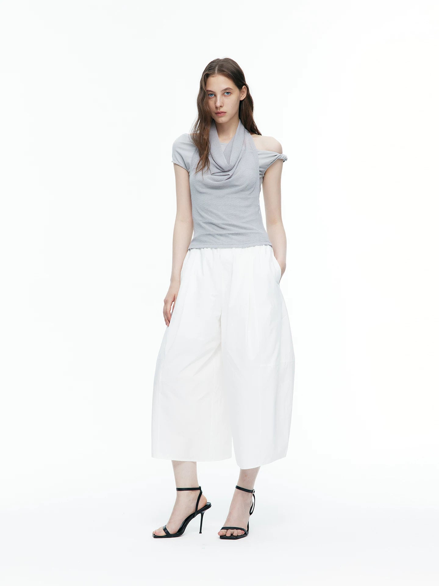 Asymmetric Scarf-Neck Knit Top
