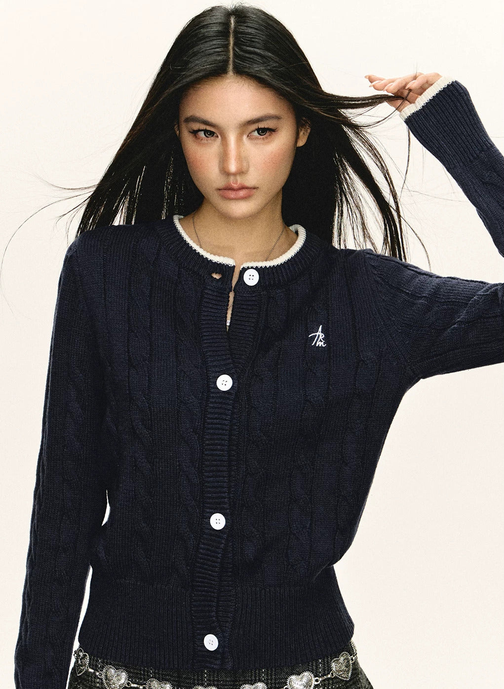 Varsity Tipped Cable Cardigan