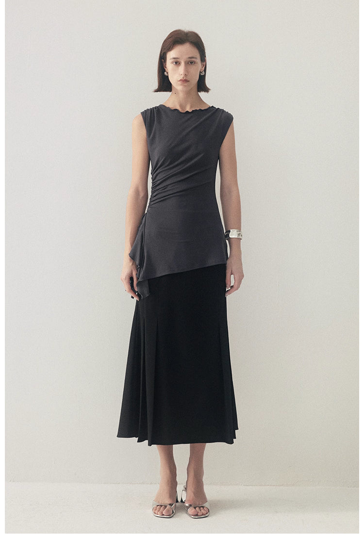 Ruffled Knit Top in Charcoal or Beige