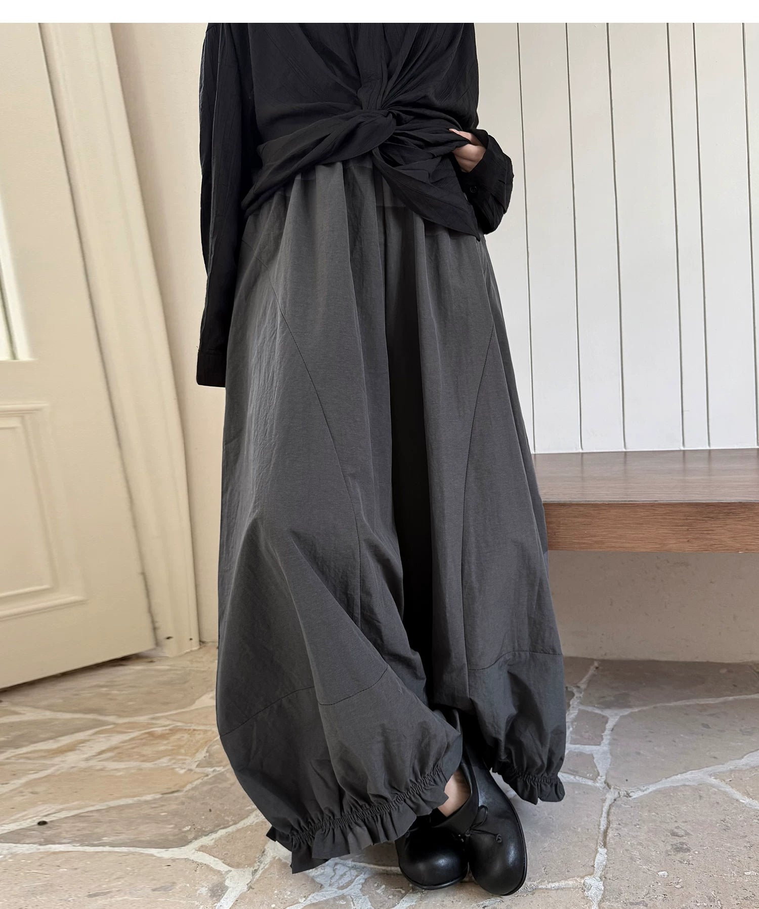 Gathered Balloon Wide-Leg Trousers