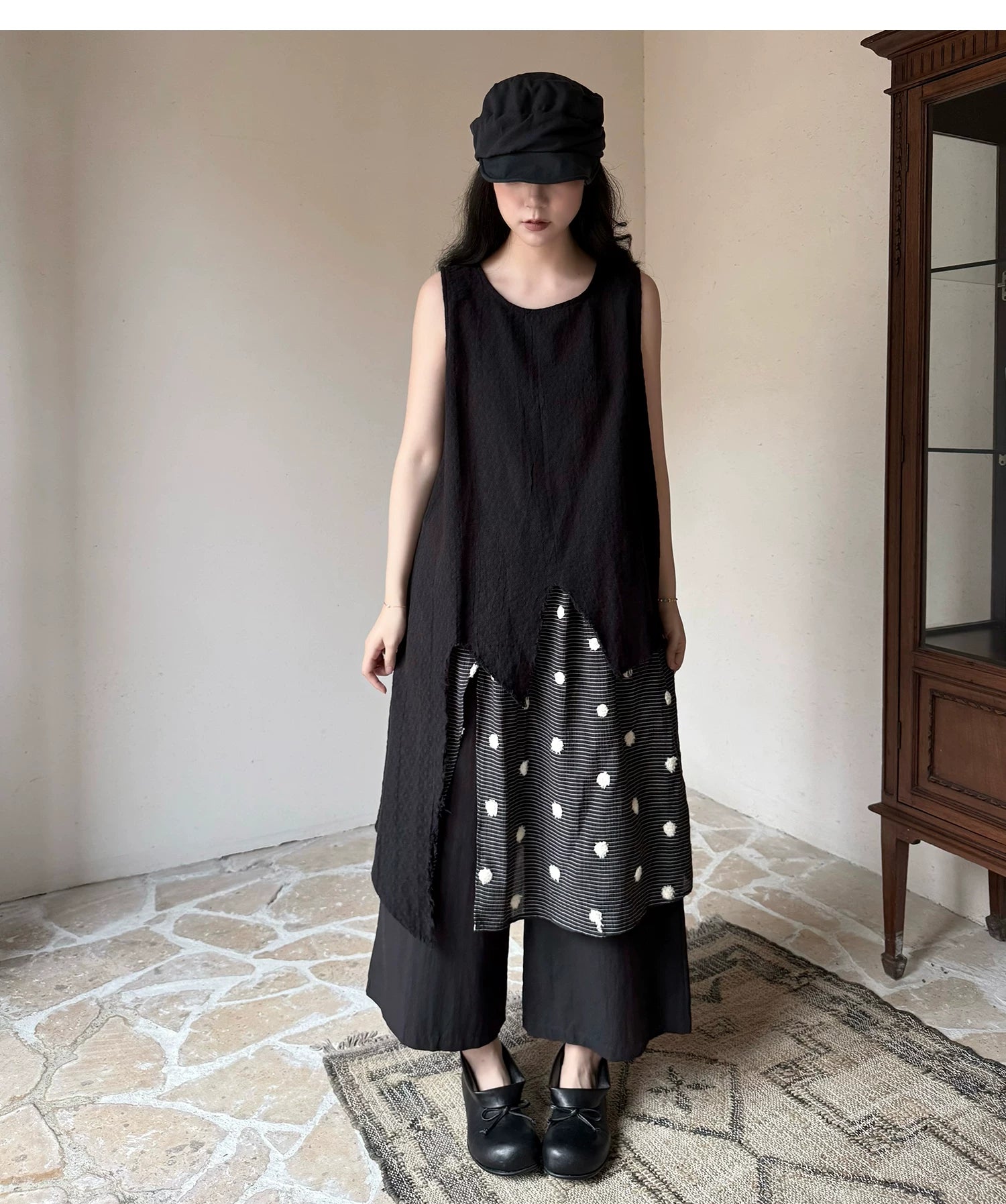Frayed Asymmetric Linen-Cotton Longline Vest