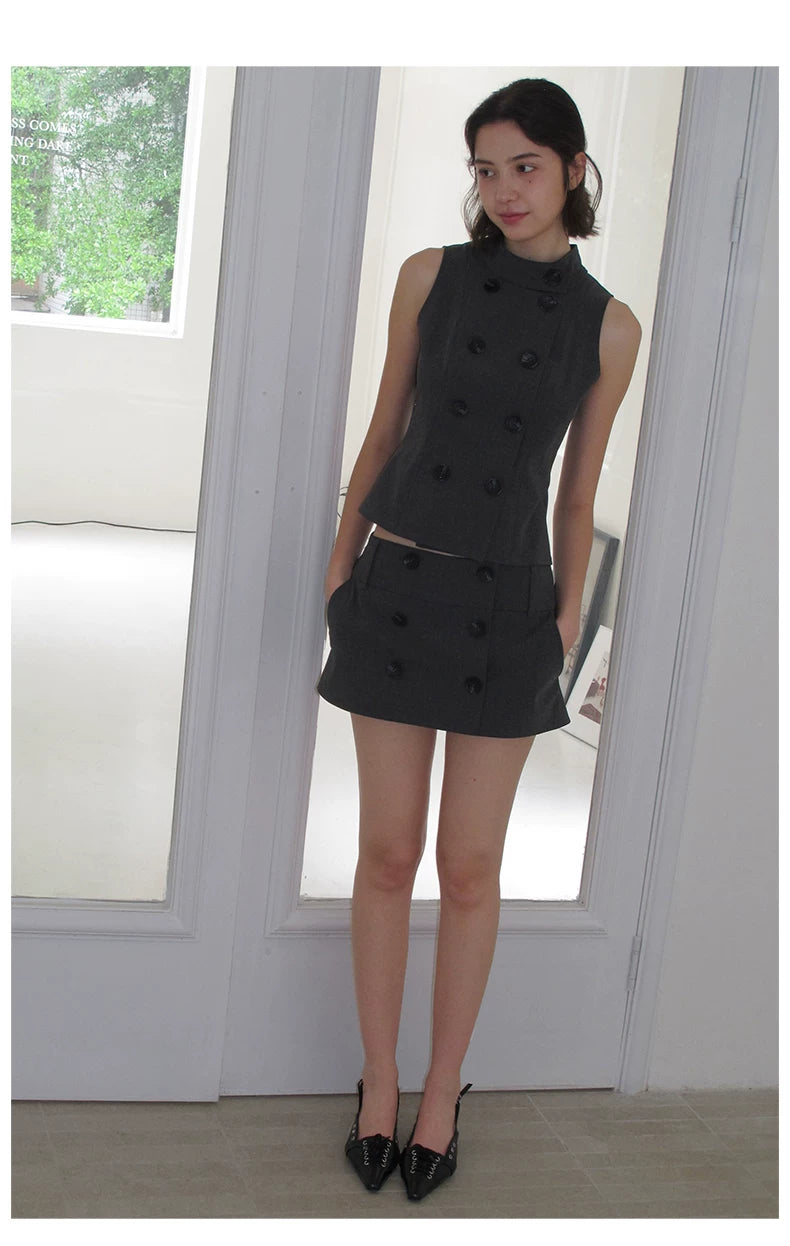 Double-Breasted Sleeveless Tailored Vest