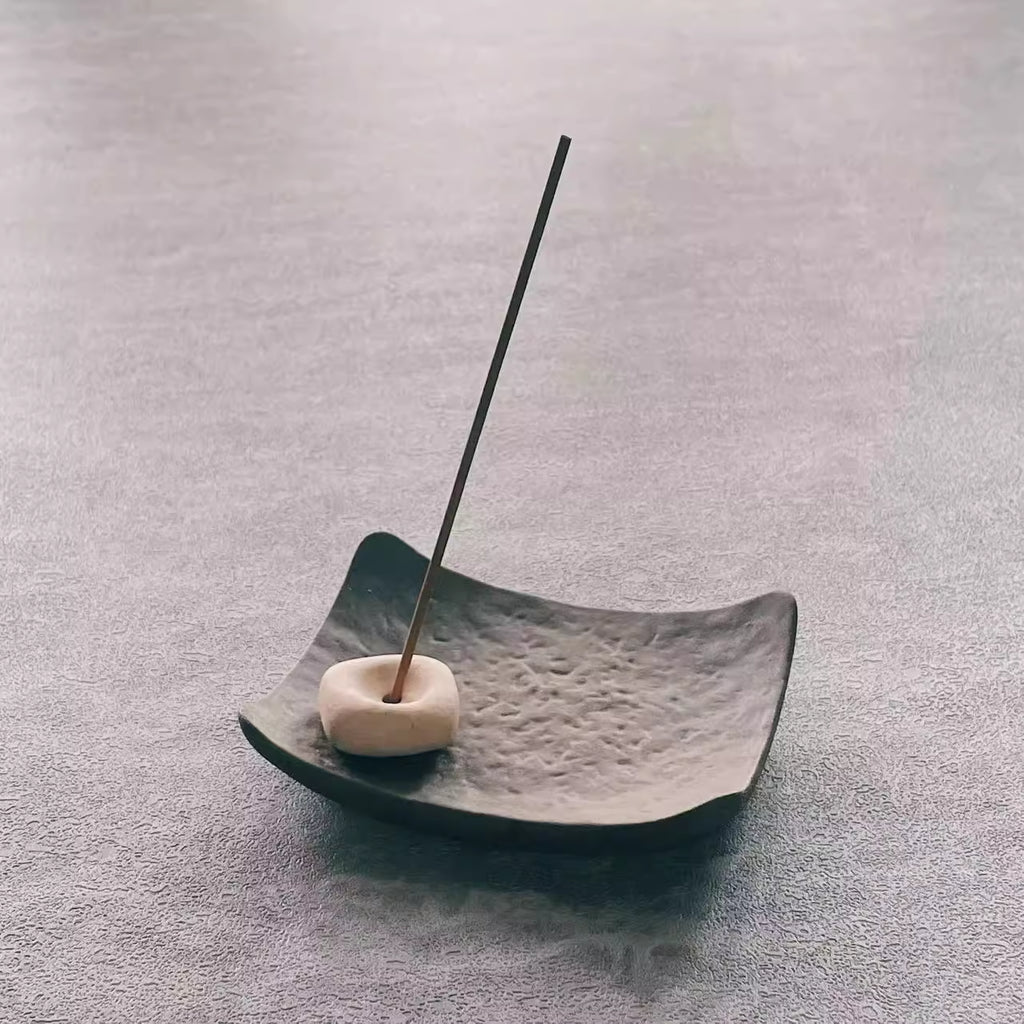 Obsidian Tray & River Stone Incense Holder