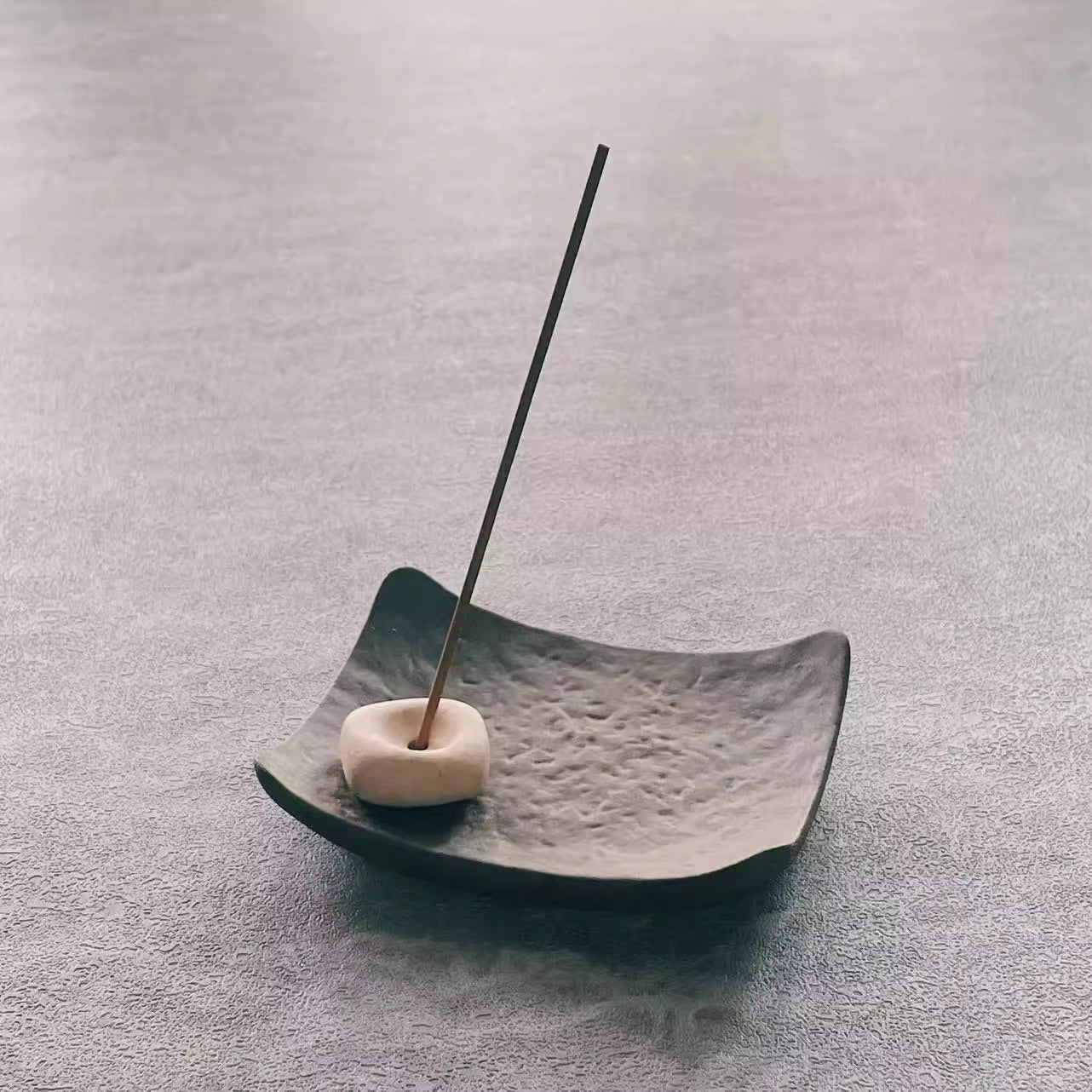 Obsidian Tray & River Stone Incense Holder