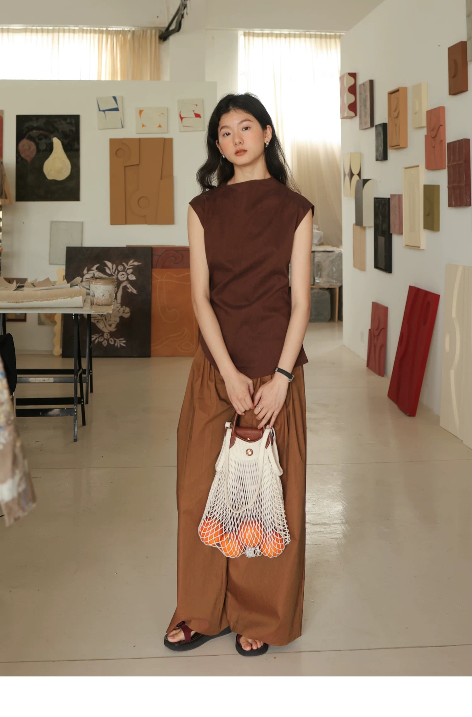 Lyocell Linen Sleeveless Top in Terracotta or Navy