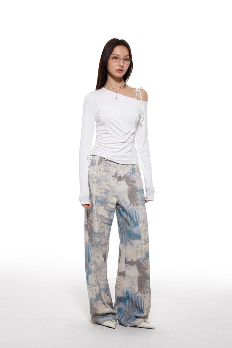 Off-Shoulder Woven Long-Sleeved Top