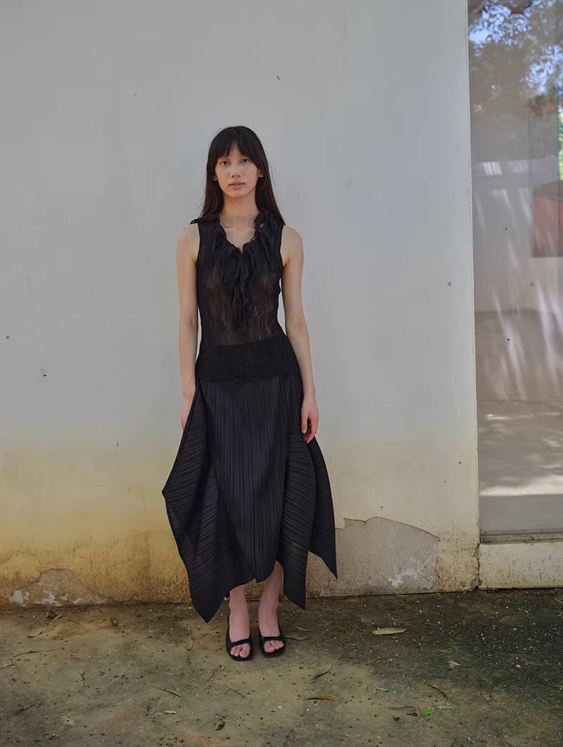 Shadow Pleat Midi Skirt