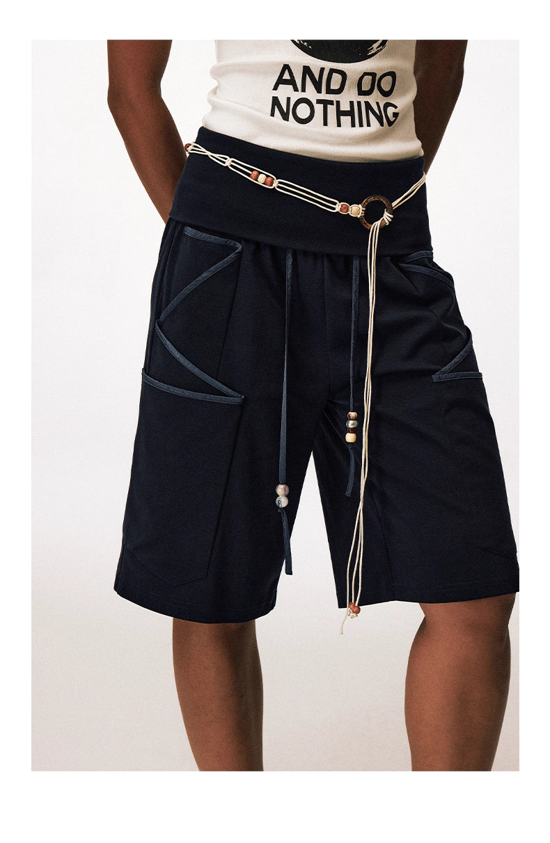 Utilitarian Shorts in Navy with Beaded Belt