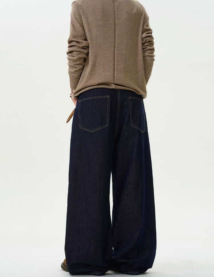Button Fly Wide-Leg Raw Denim