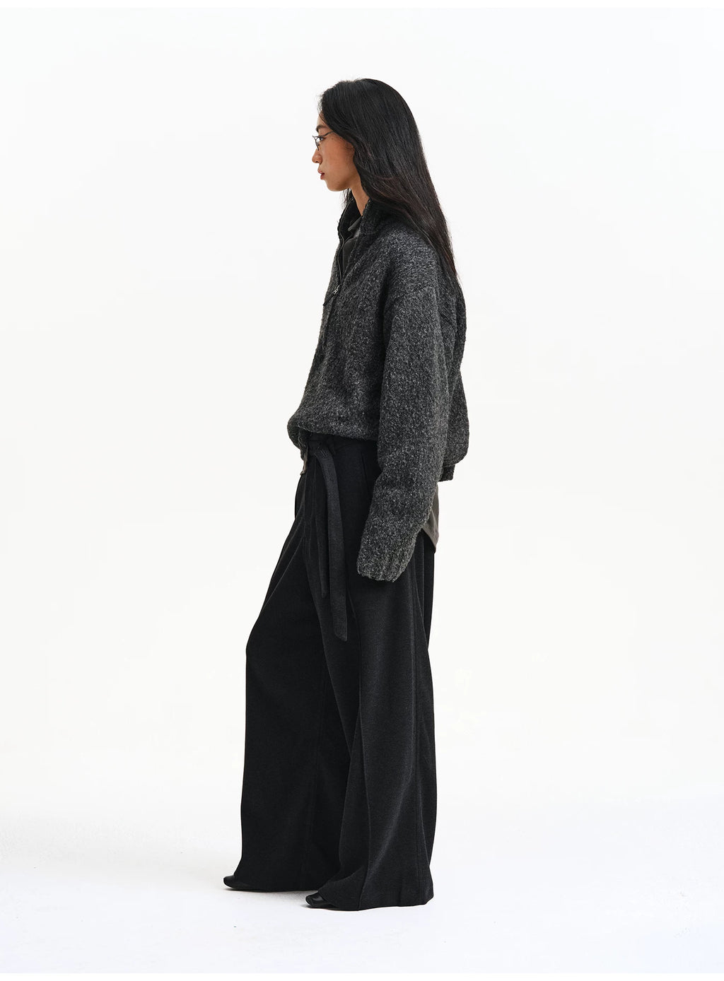 Textured Bouclé Half-Zip Knit – Charcoal