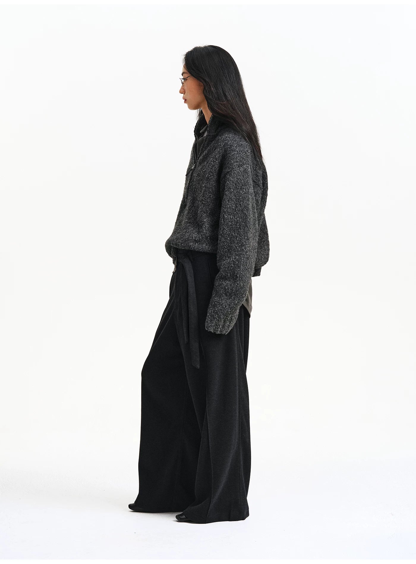 Textured Bouclé Half-Zip Knit – Charcoal
